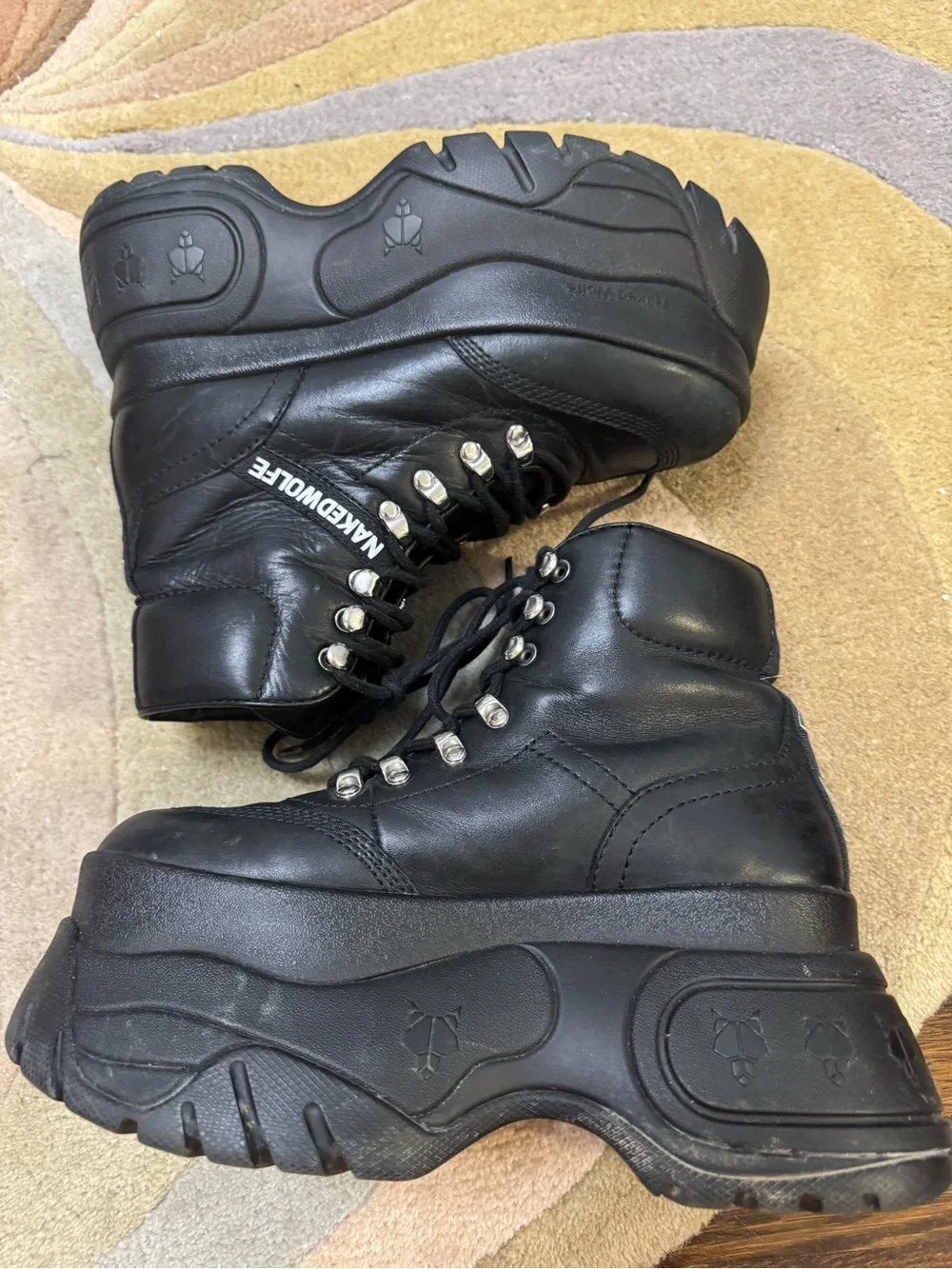 Naked Wolfe Black Leather Platform Lace-Up Boots